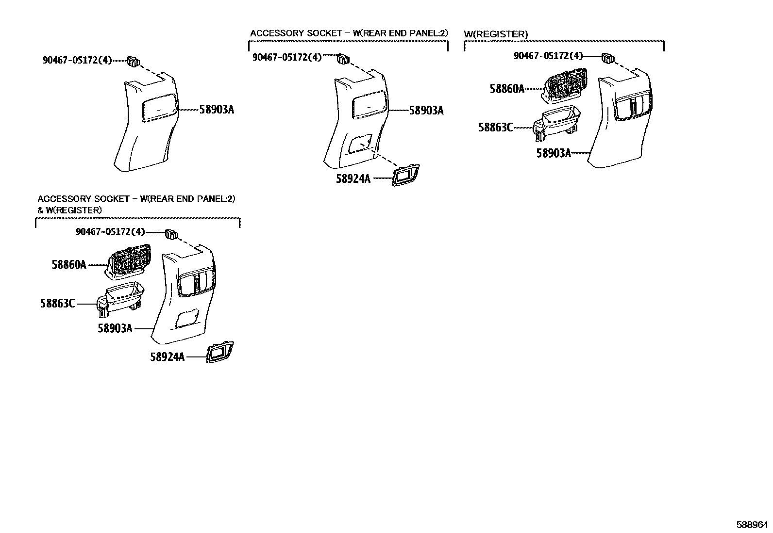 Toyota COROLLA 中央扶手箱和支架 EPC diagram — 588964