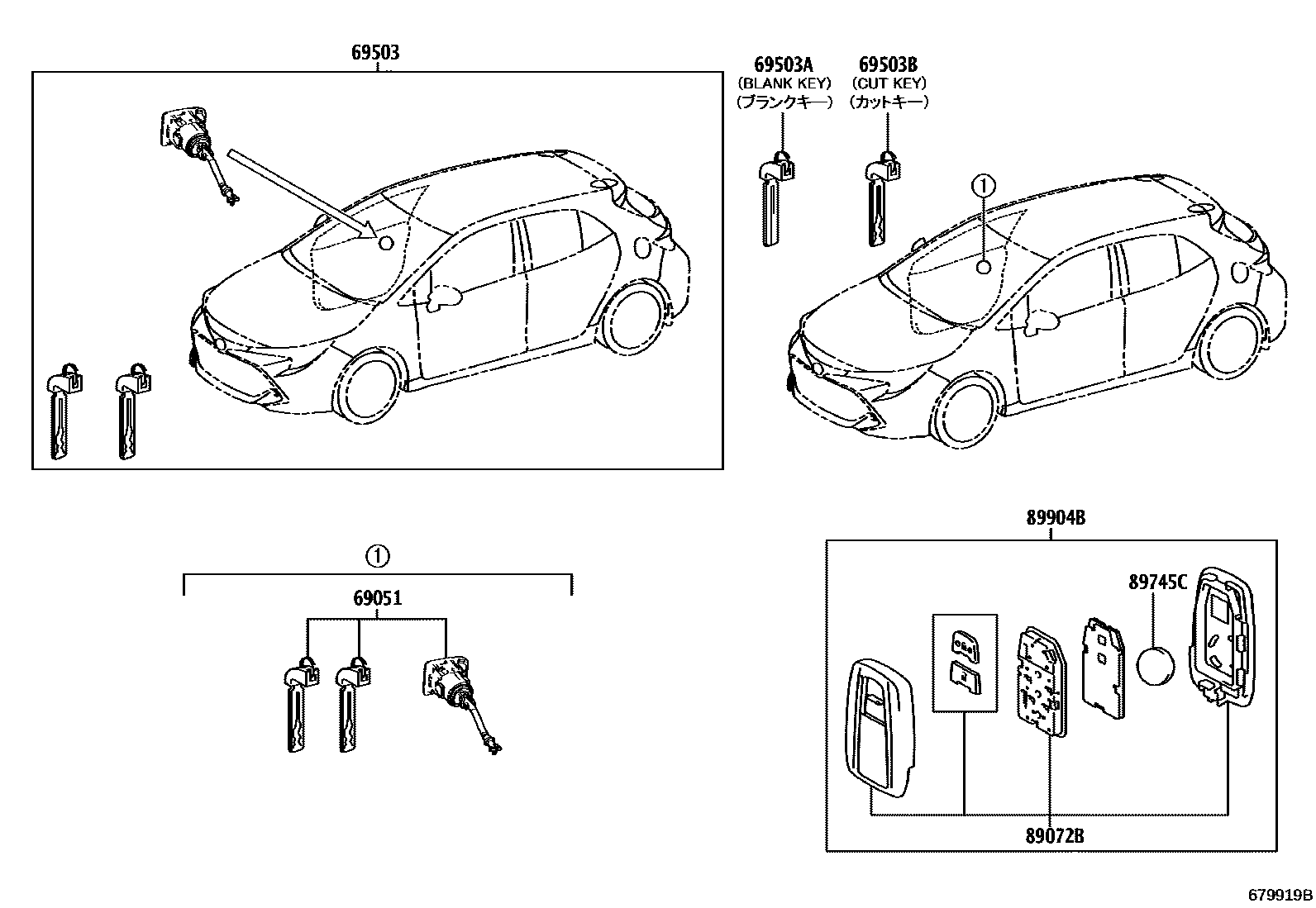 Toyota COROLLA 锁芯组件 EPC diagram — 679919B