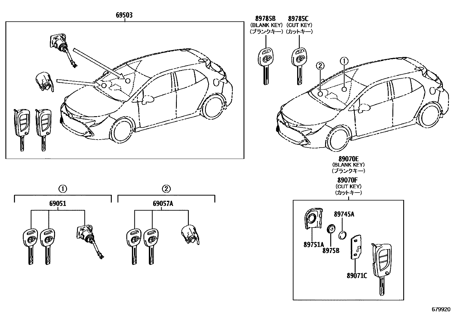 Toyota COROLLA 锁芯组件 EPC diagram — 679920