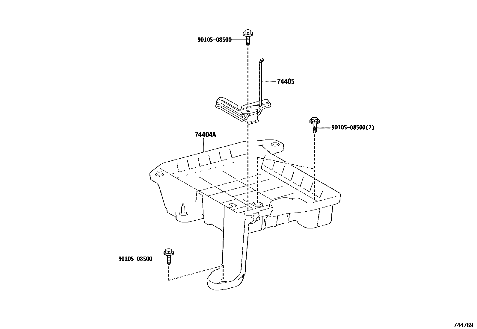 Toyota COROLLA battery holder EPC diagram — 744769