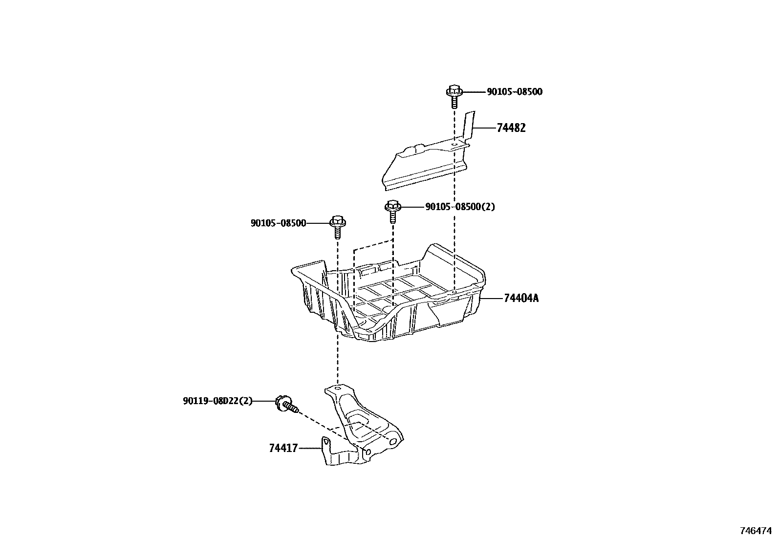 Toyota COROLLA battery holder EPC diagram — 746474