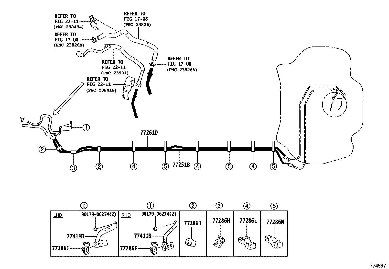 Toyota COROLLA 燃油箱和燃油管 EPC diagram — 774557