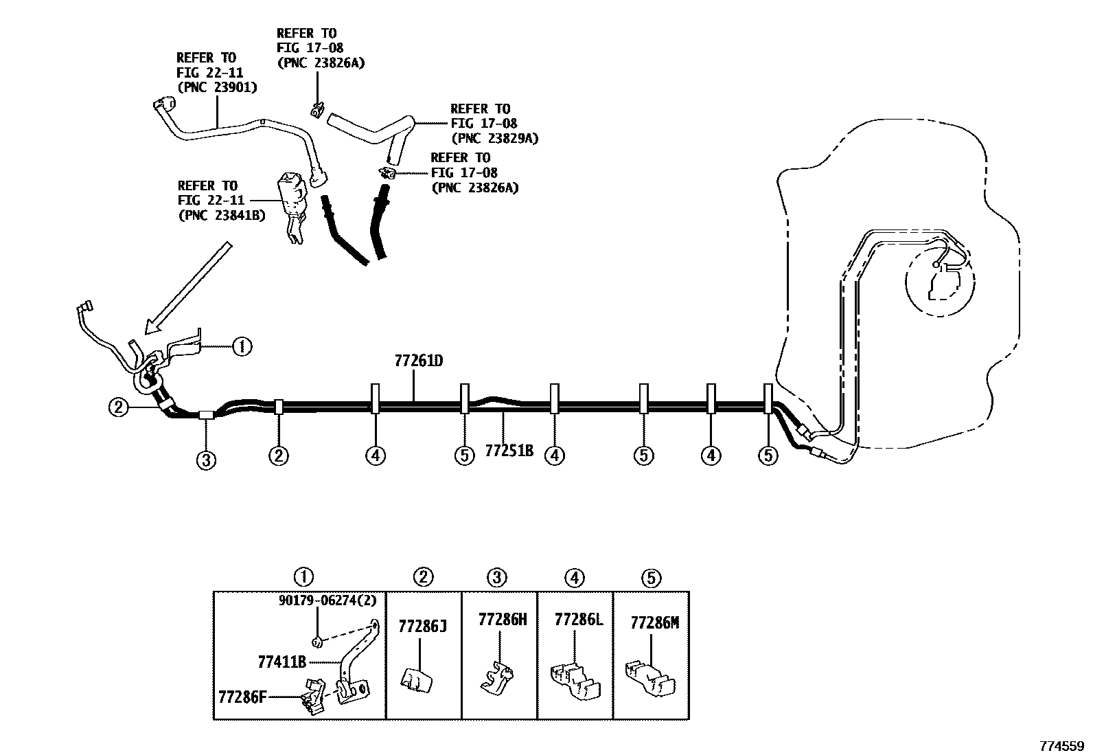 Toyota COROLLA 燃油箱和燃油管 EPC diagram — 774559