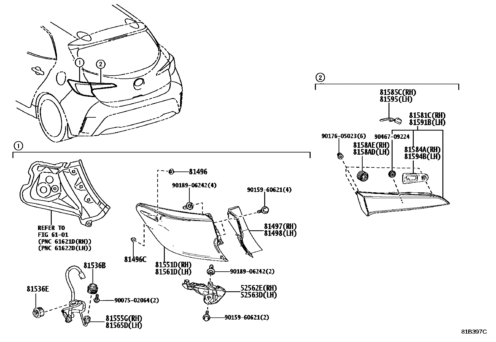 Toyota COROLLA 后组合灯 EPC diagram — 81B397C