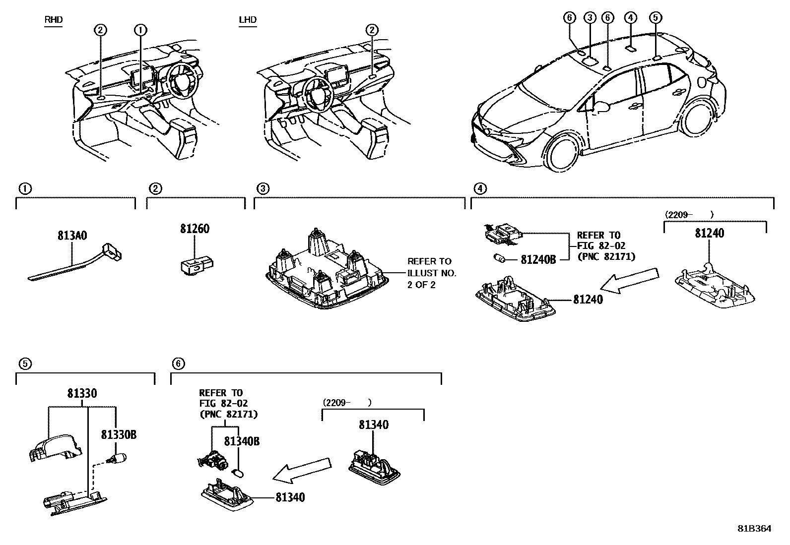 Toyota COROLLA 车内灯 EPC diagram — 81B364