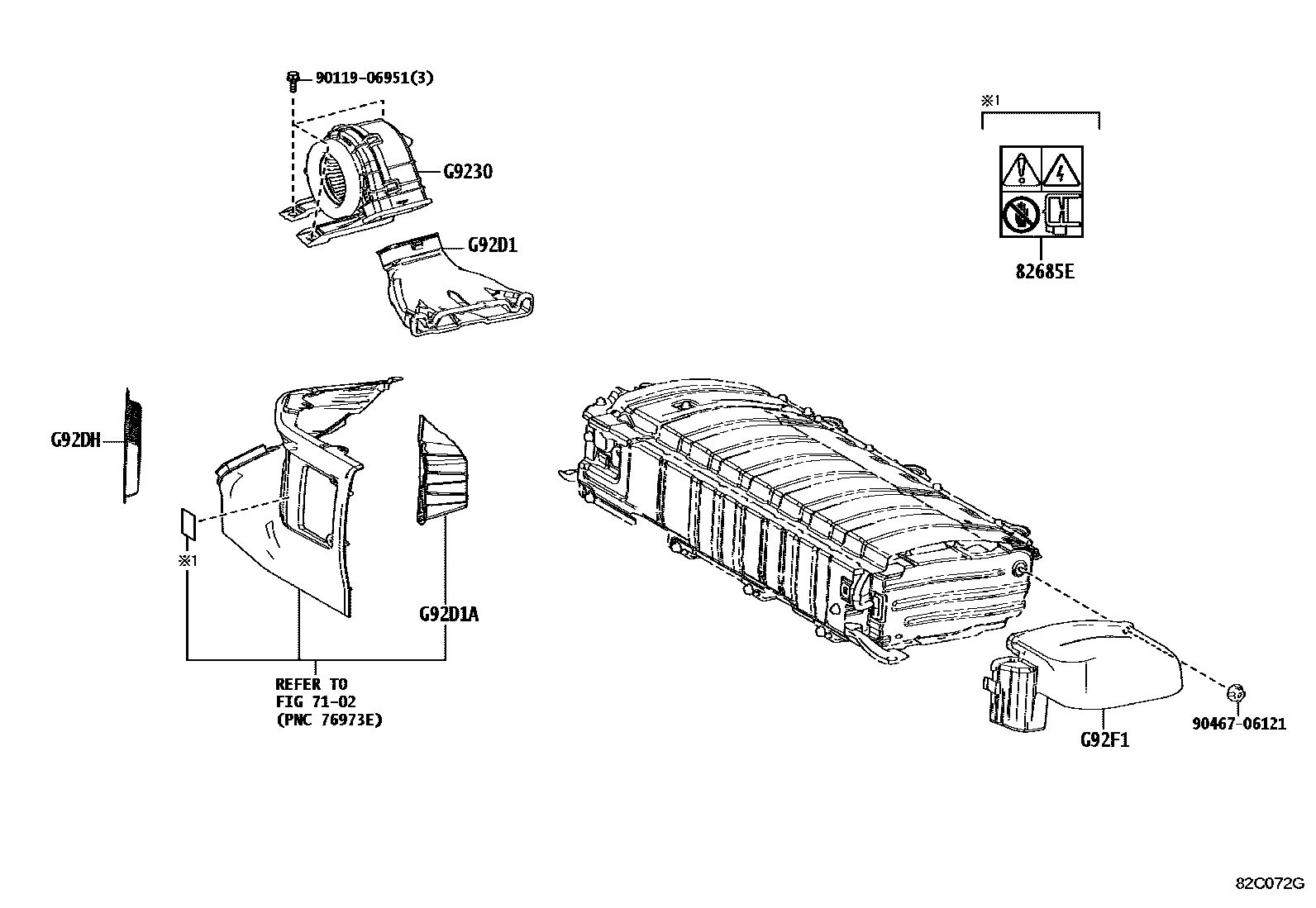 Toyota COROLLA 蓄电池和蓄电池电缆 EPC diagram — 82C072G