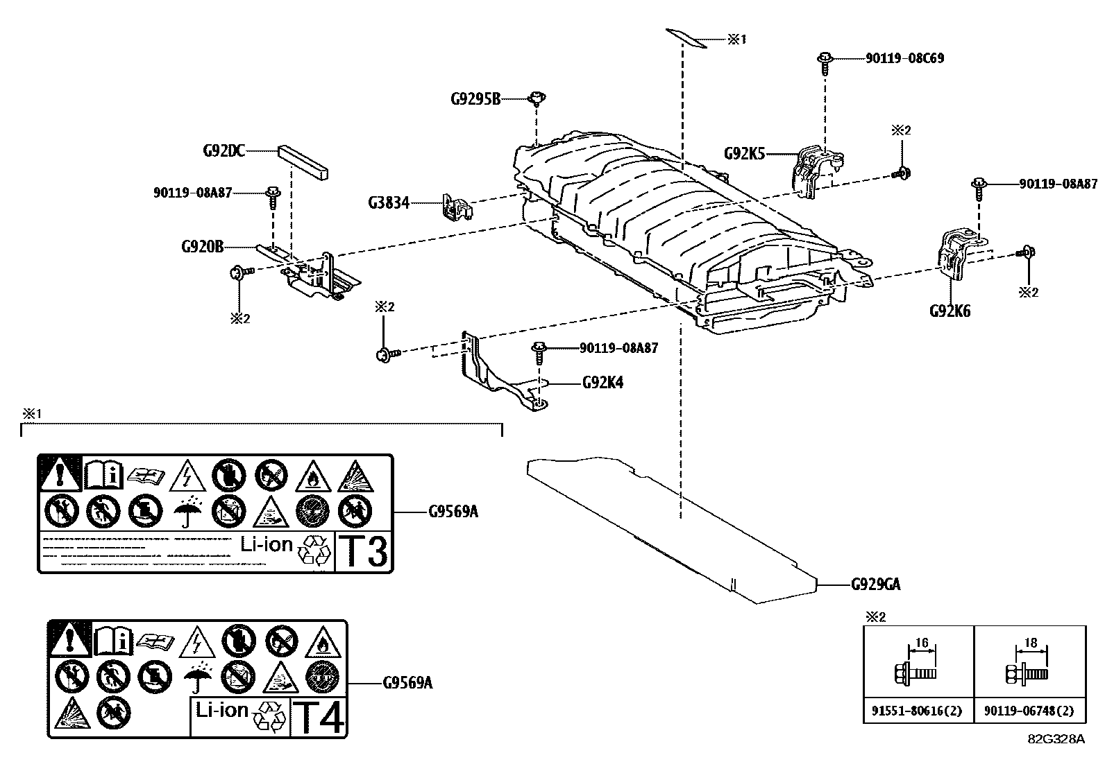Toyota COROLLA 蓄电池和蓄电池电缆 EPC diagram — 82G328A