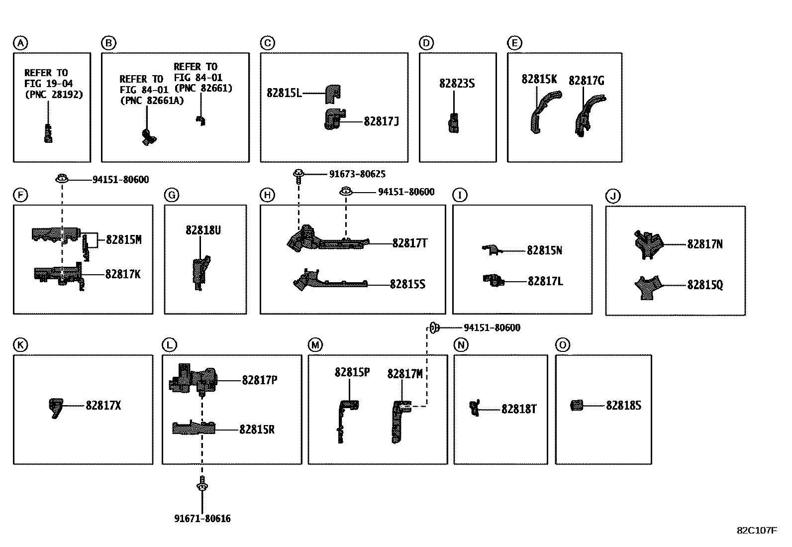 Toyota COROLLA 线束和卡夹 EPC diagram — 82C107F