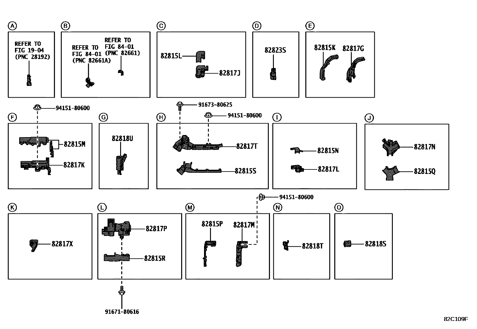 Toyota COROLLA 线束和卡夹 EPC diagram — 82C109F