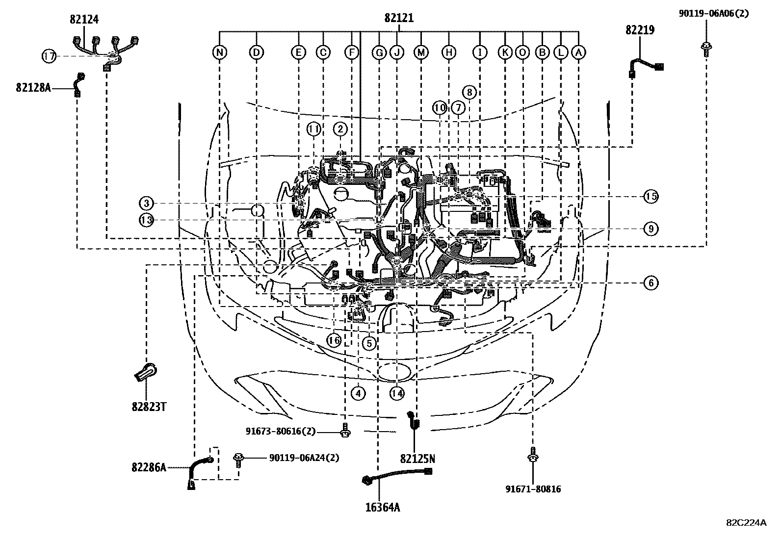 Toyota COROLLA 线束和卡夹 EPC diagram — 82C224A