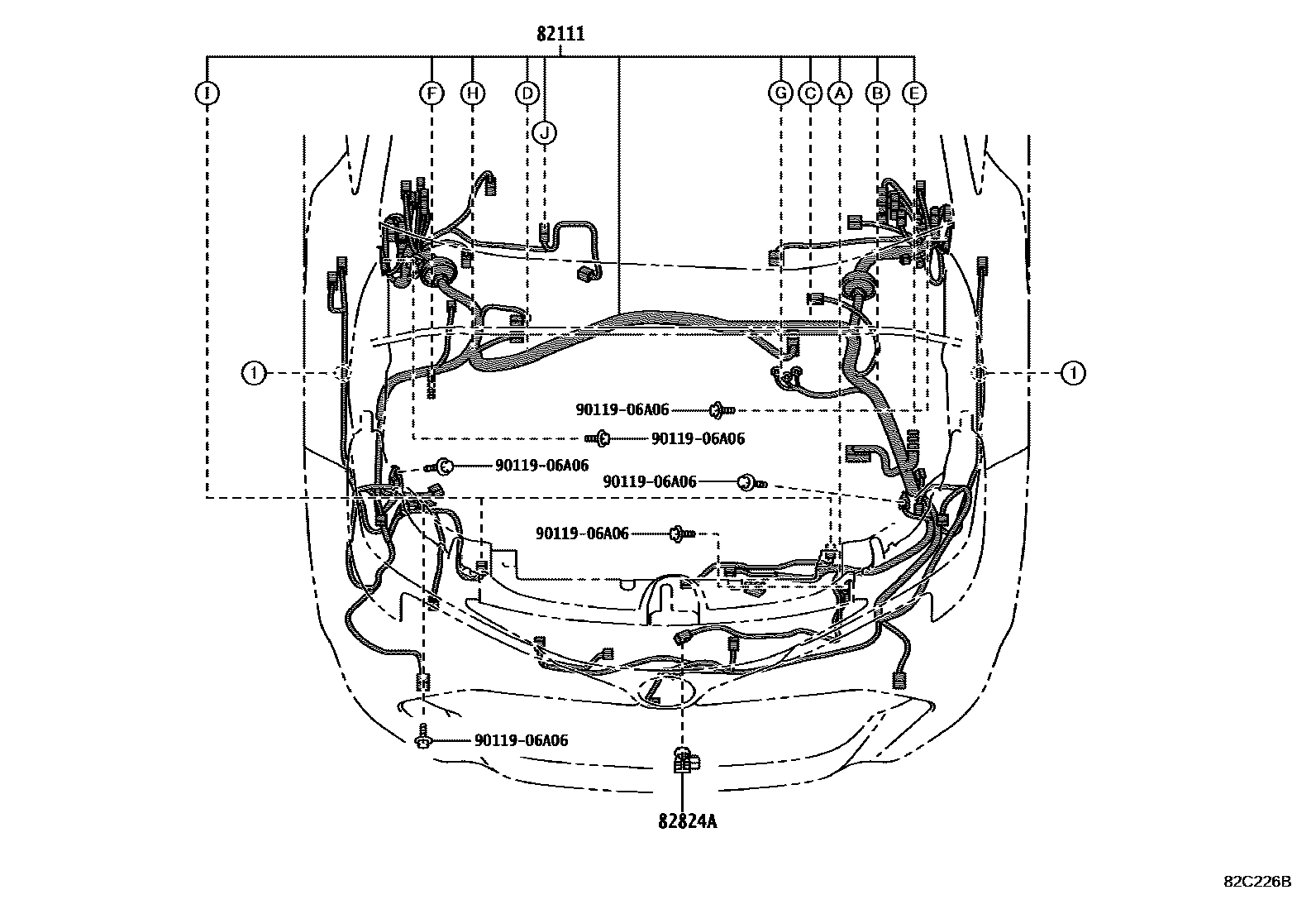 Toyota COROLLA 线束和卡夹 EPC diagram — 82C226B