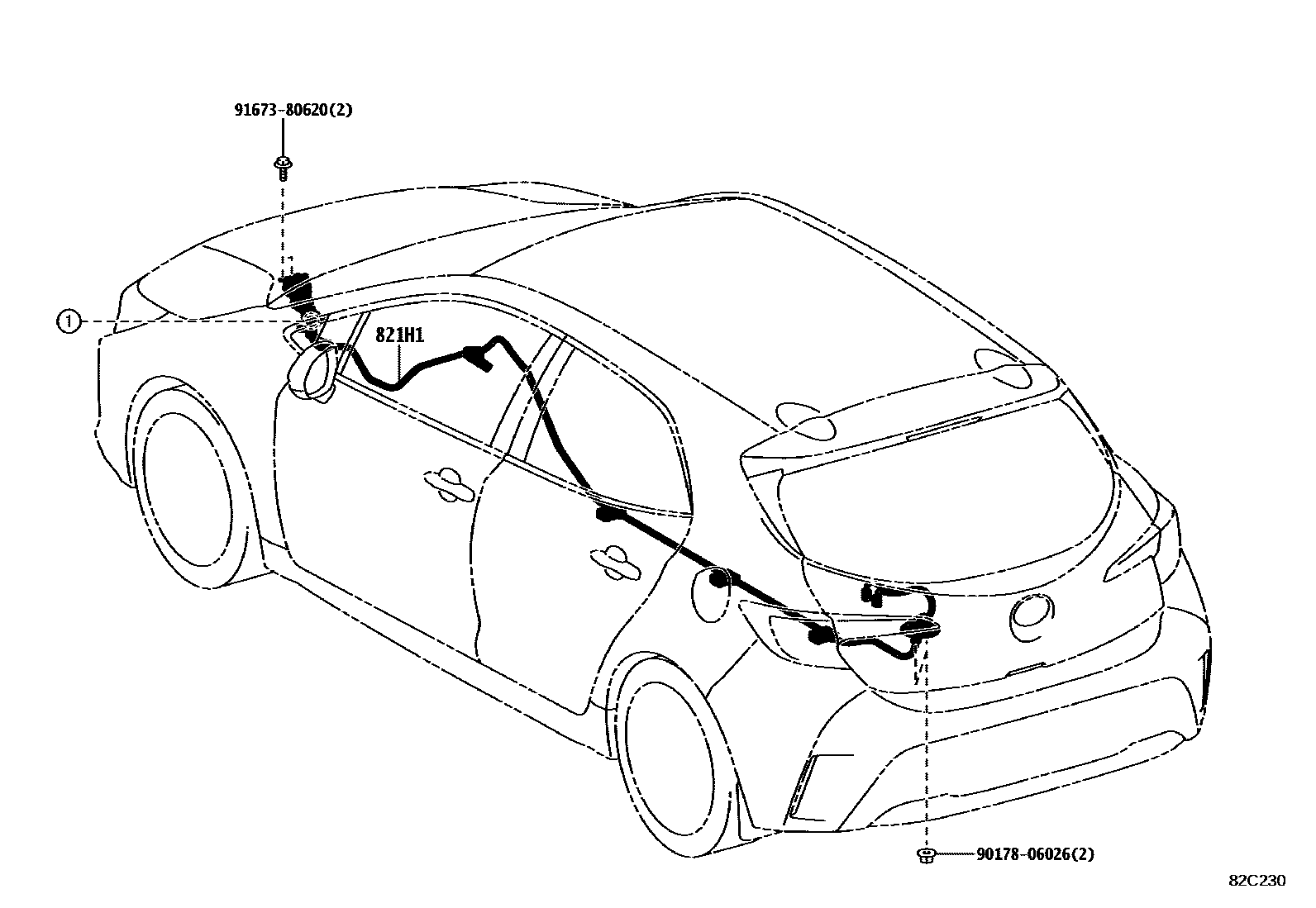 Toyota COROLLA 线束和卡夹 EPC diagram — 82C230