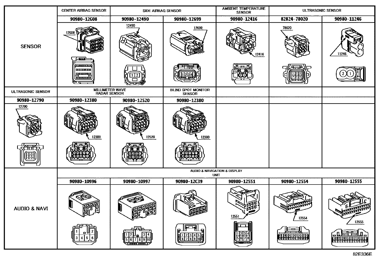 Toyota COROLLA 线束和卡夹 EPC diagram — 82E336E