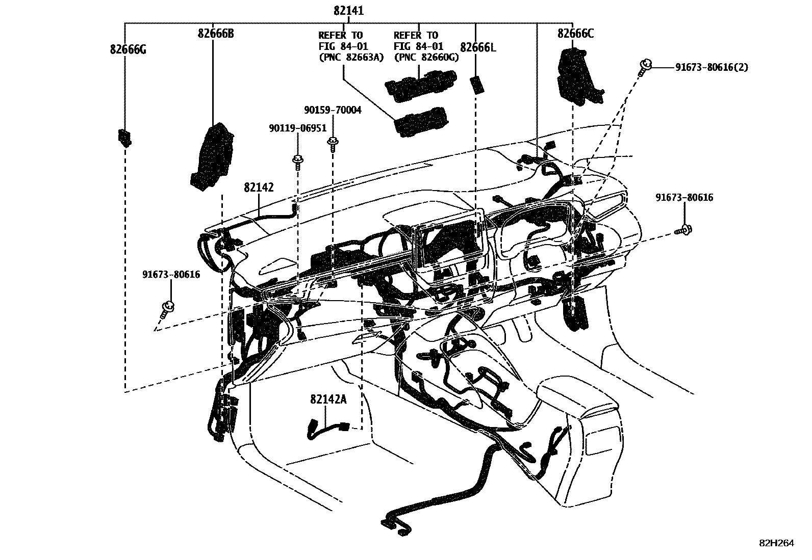 Toyota COROLLA 线束和卡夹 EPC diagram — 82H264