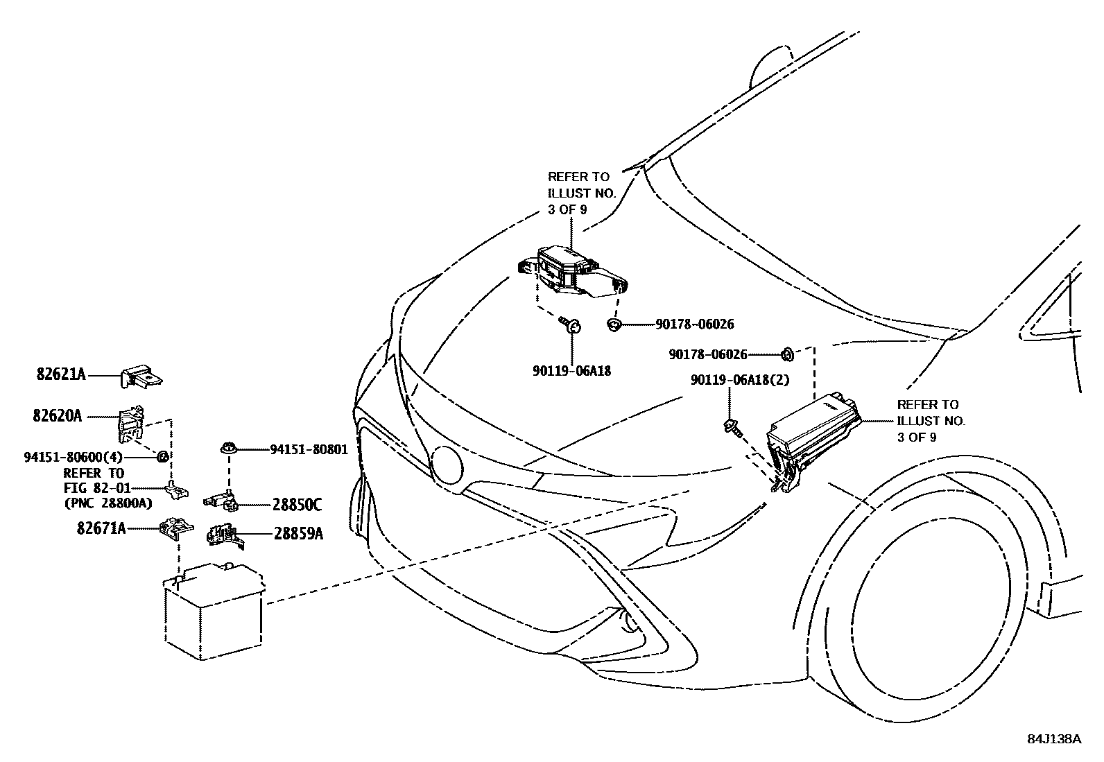 Toyota COROLLA 开关和继电器和ECU EPC diagram — 84J138A