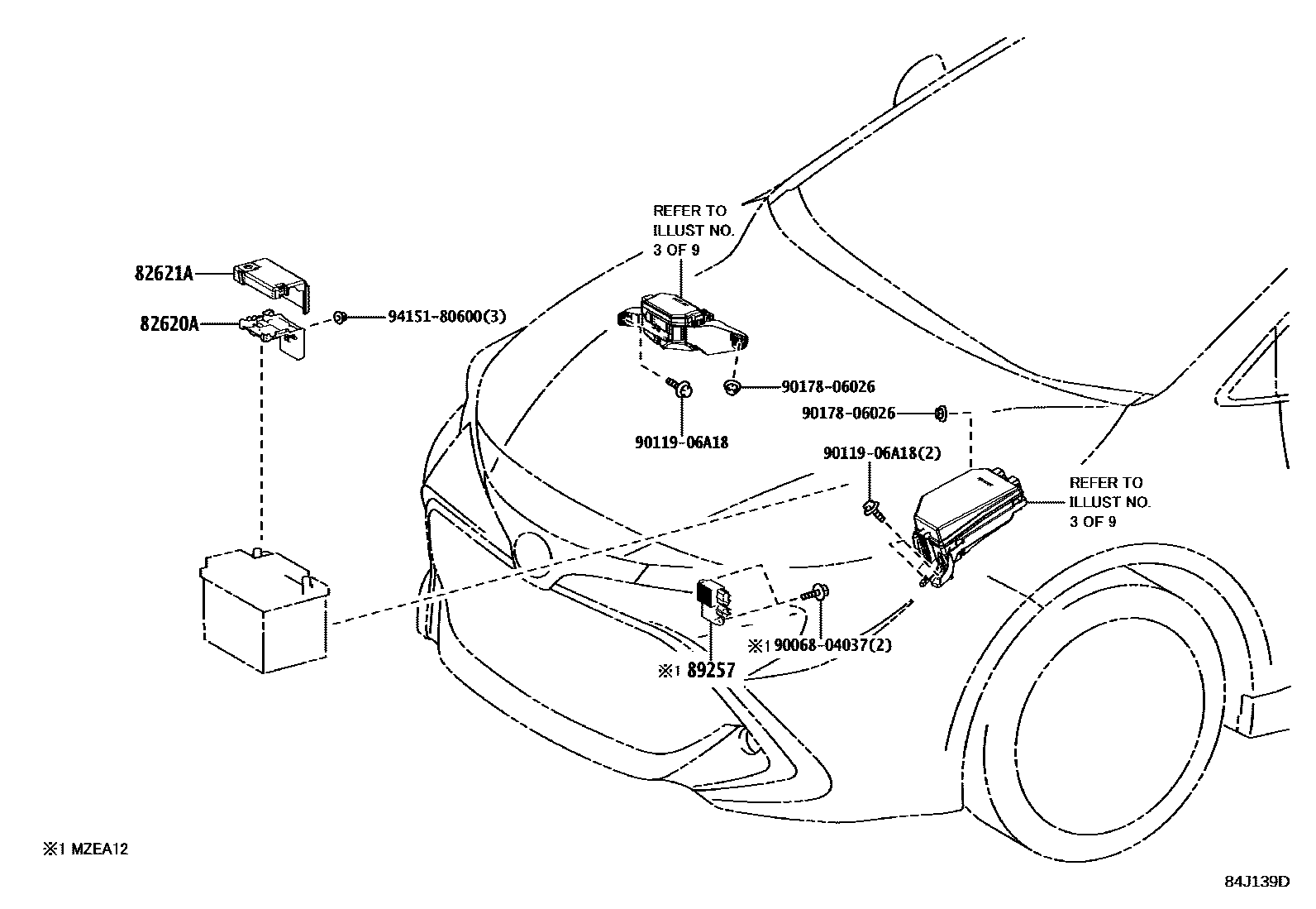 Toyota COROLLA 开关和继电器和ECU EPC diagram — 84J139D