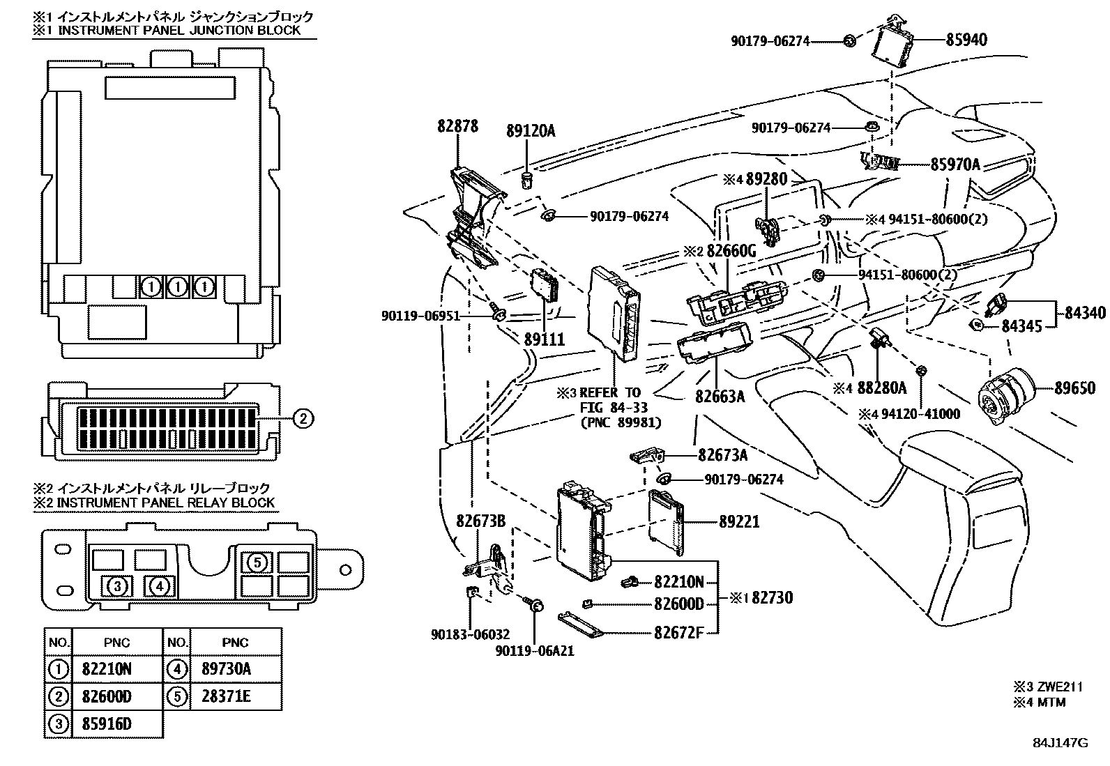 Toyota COROLLA 开关和继电器和ECU EPC diagram — 84J147G