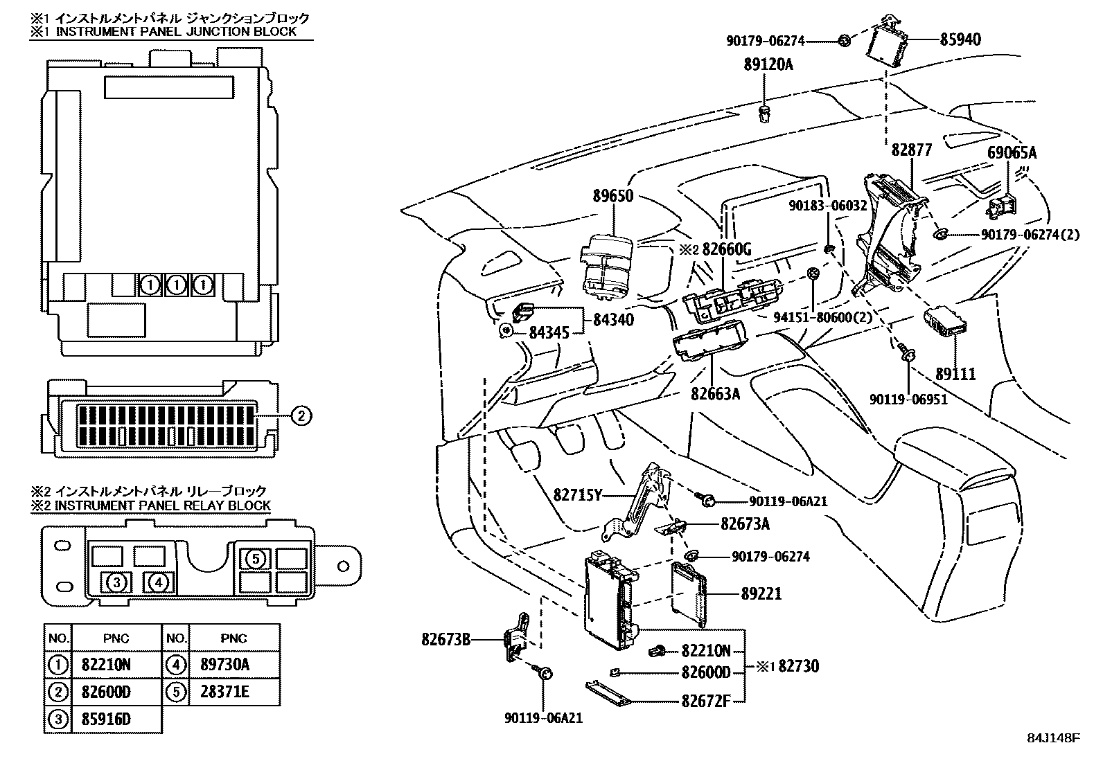 Toyota COROLLA 开关和继电器和ECU EPC diagram — 84J148F