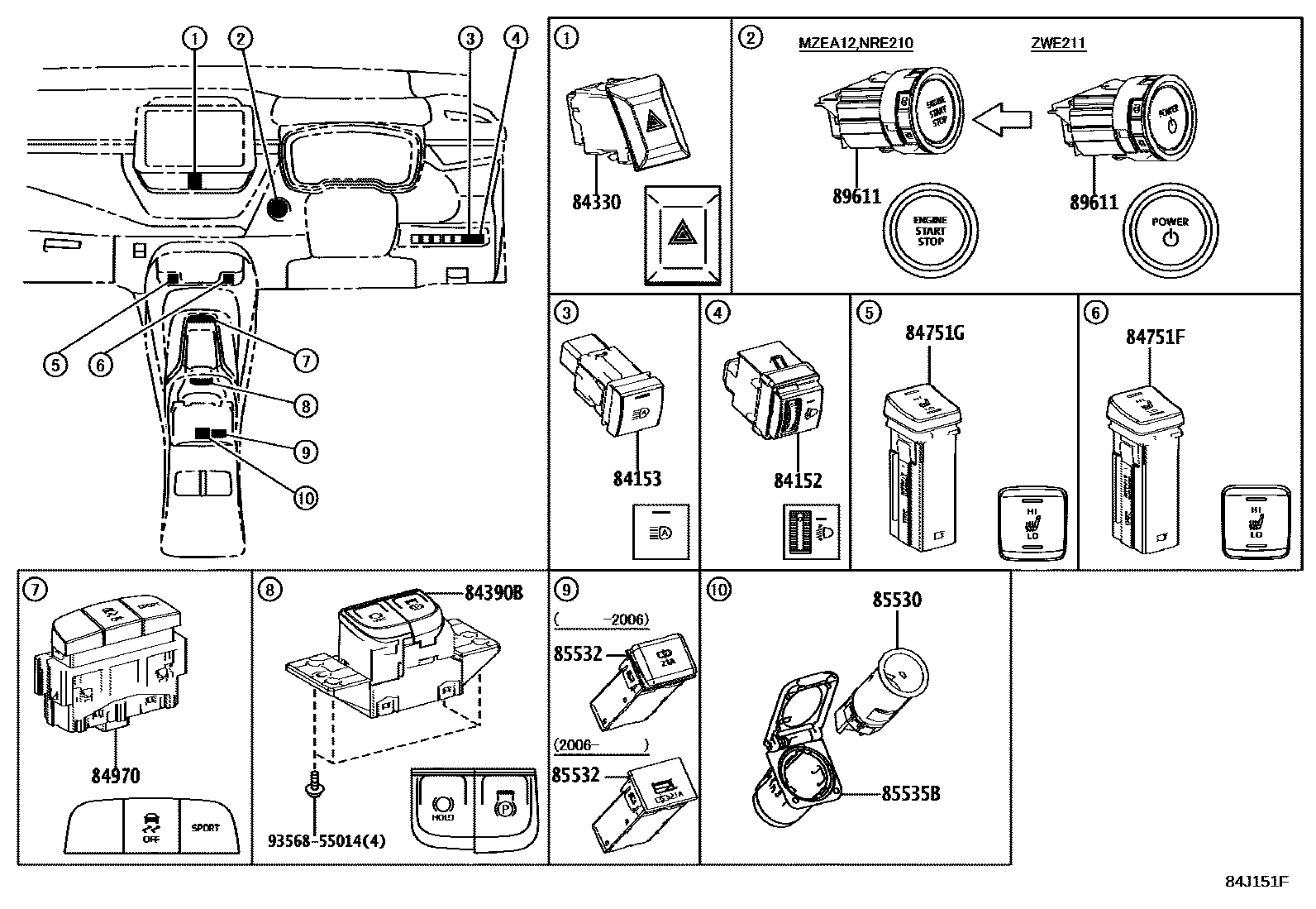 Toyota COROLLA 开关和继电器和ECU EPC diagram — 84J151F