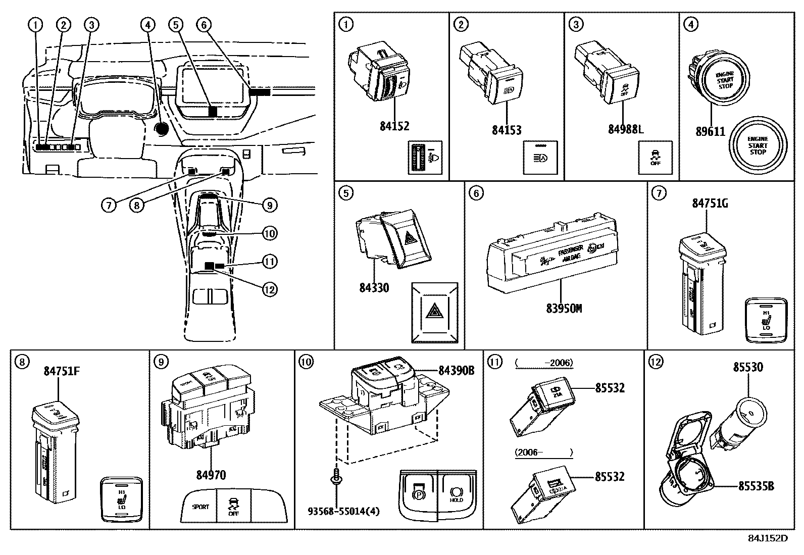 Toyota COROLLA 开关和继电器和ECU EPC diagram — 84J152D