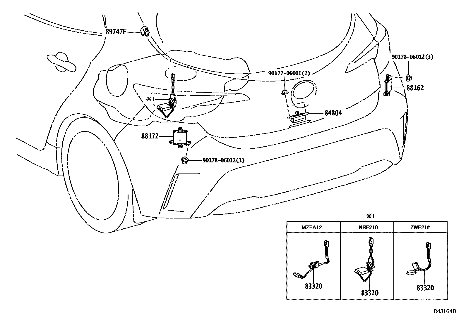 Toyota COROLLA 开关和继电器和ECU EPC diagram — 84J164B