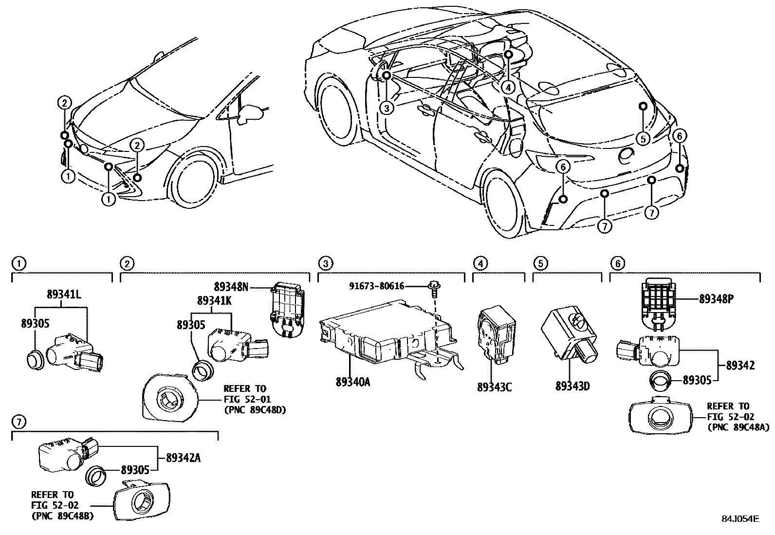 Toyota COROLLA 测距雷达和倒车雷达 EPC diagram — 84J054E
