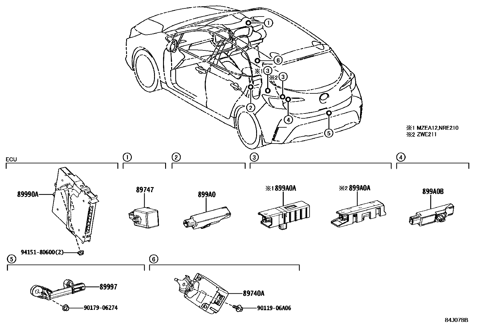 Toyota COROLLA 遥控门锁 EPC diagram — 84J078B