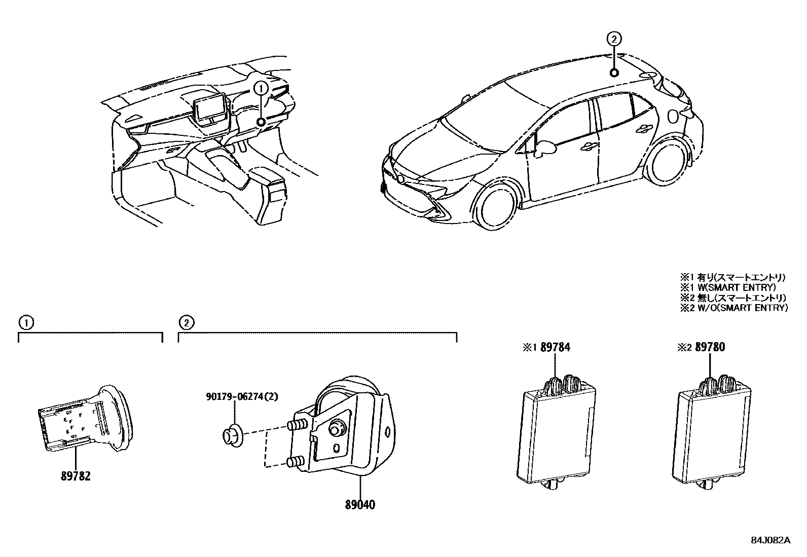 Toyota COROLLA 防盗装置 EPC diagram — 84J082A