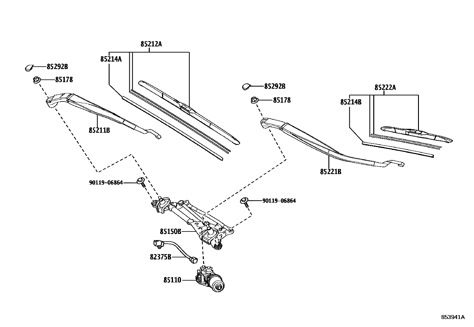 Toyota COROLLA 挡风玻璃刮水器 EPC diagram — 853941A