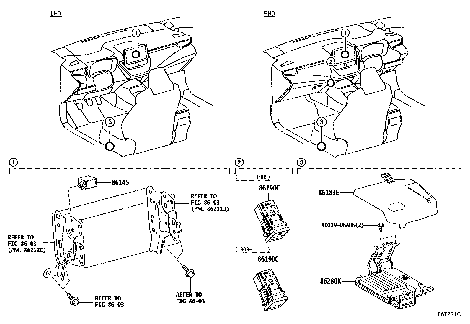 Toyota COROLLA 收音机、放大器和冷凝器 EPC diagram — 867231C