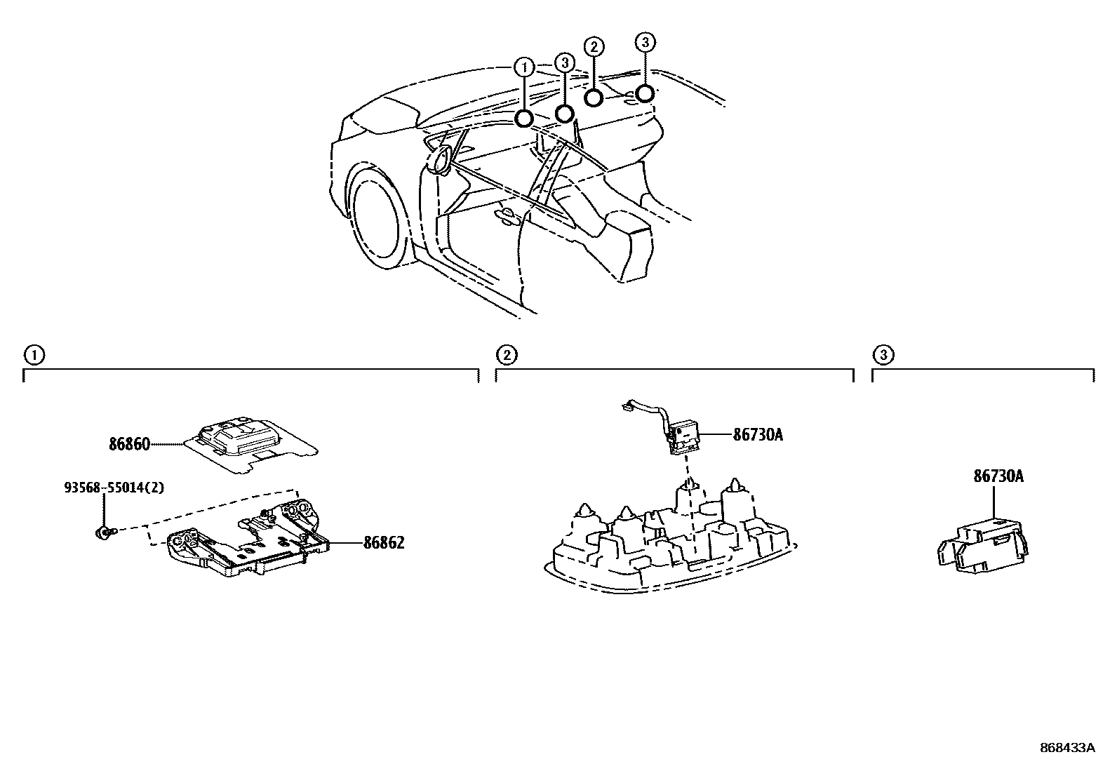 Toyota COROLLA 导航和前监视器显示屏 EPC diagram — 868433A