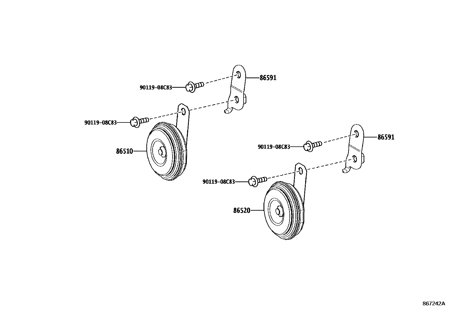 Toyota COROLLA 喇叭 EPC diagram — 867242A