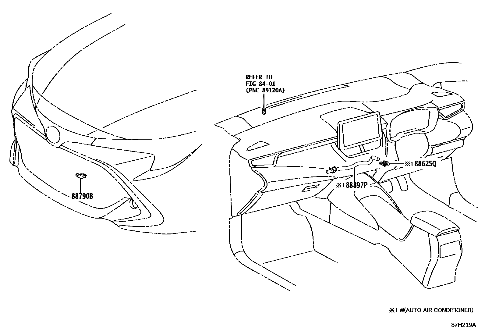 Toyota COROLLA 暖风和空调系统 - 控制器和风管 EPC diagram — 87H219A