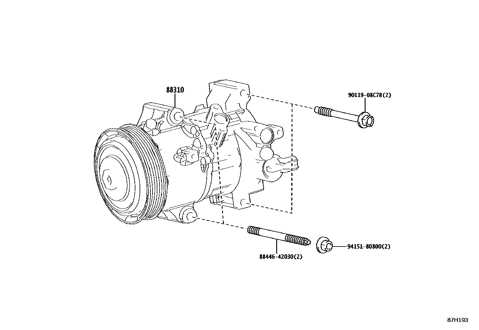 Toyota COROLLA Heating & Air Conditioning - Compressor EPC diagram — 87H193