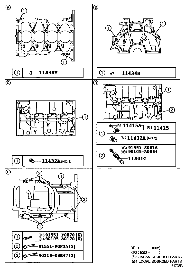 Toyota COROLLA Cylinder Block EPC diagram — 117353
