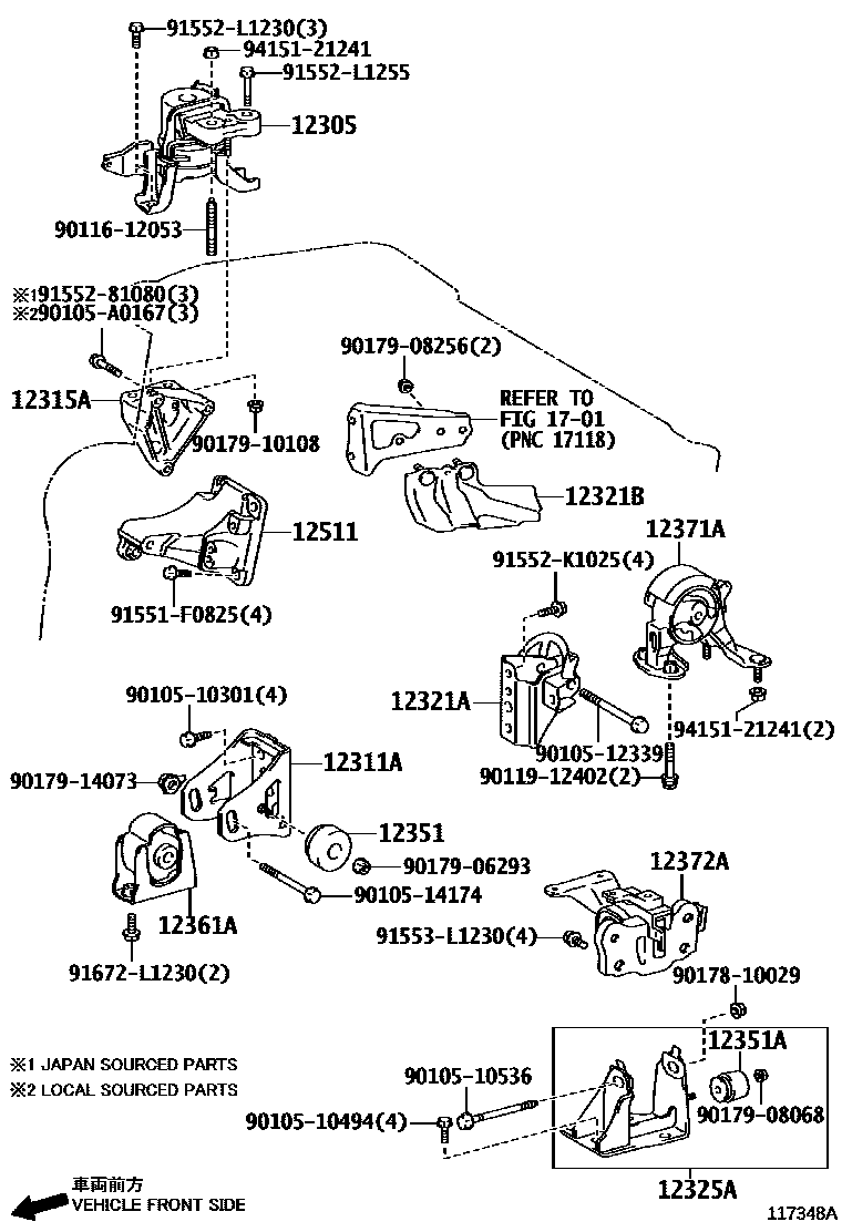 Toyota COROLLA Engine Mounting EPC diagram — 117348A