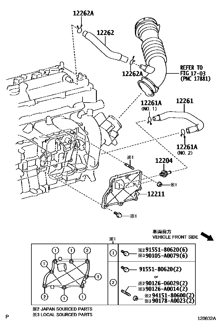 Toyota COROLLA Ventilation Hose EPC diagram — 120832A