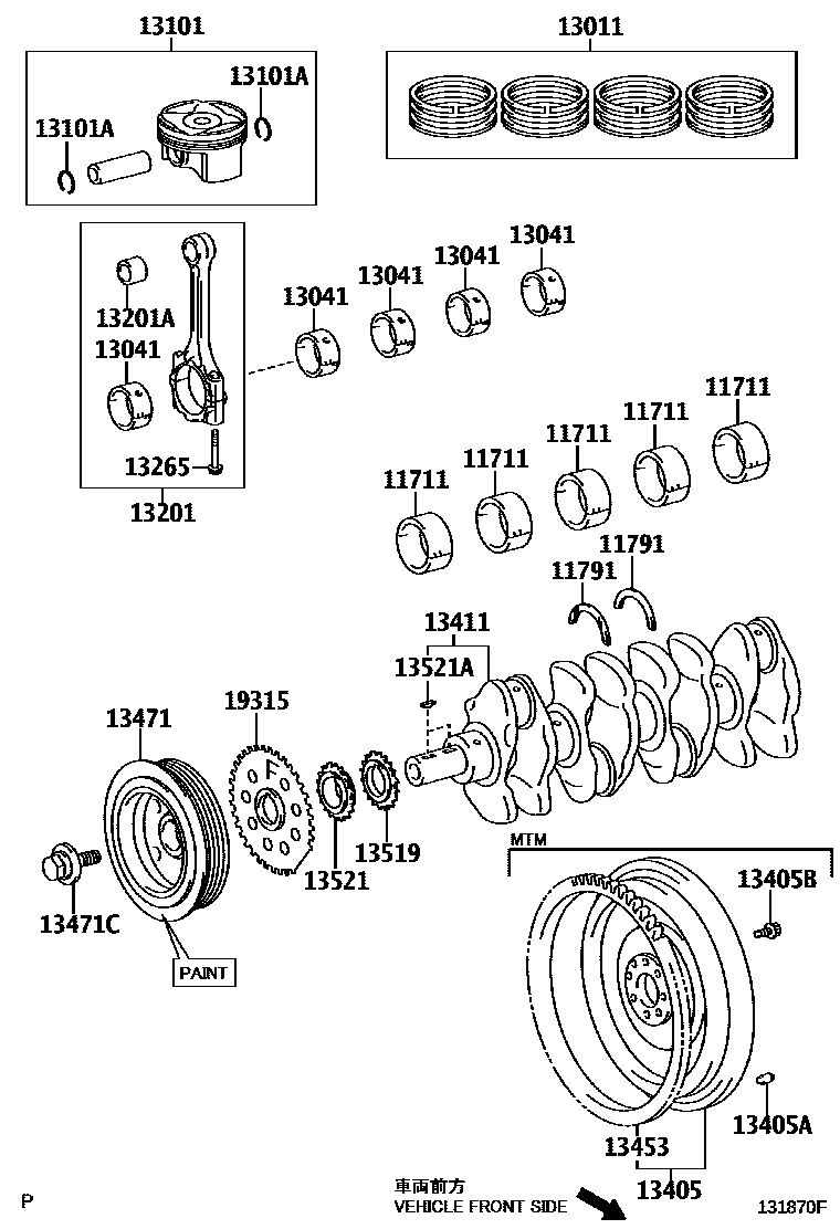 Toyota COROLLA Crankshaft & Piston EPC diagram — 131870F