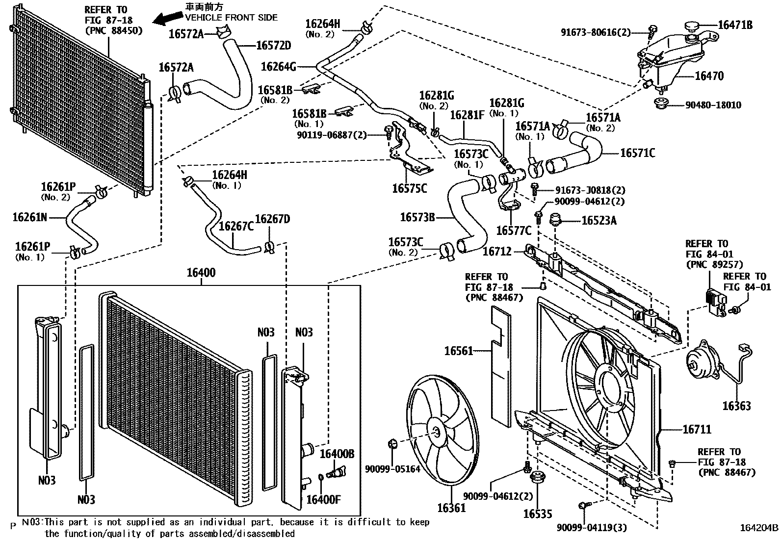 Toyota COROLLA RADIATOR & WATER OUTLET EPC diagram — 164204B
