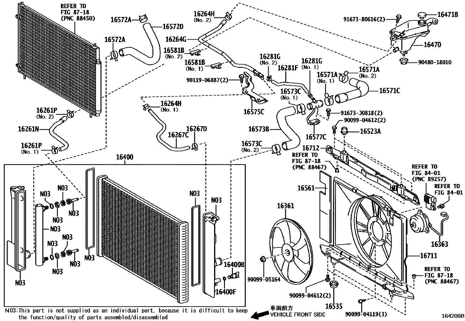 Toyota COROLLA RADIATOR & WATER OUTLET EPC diagram — 164206B