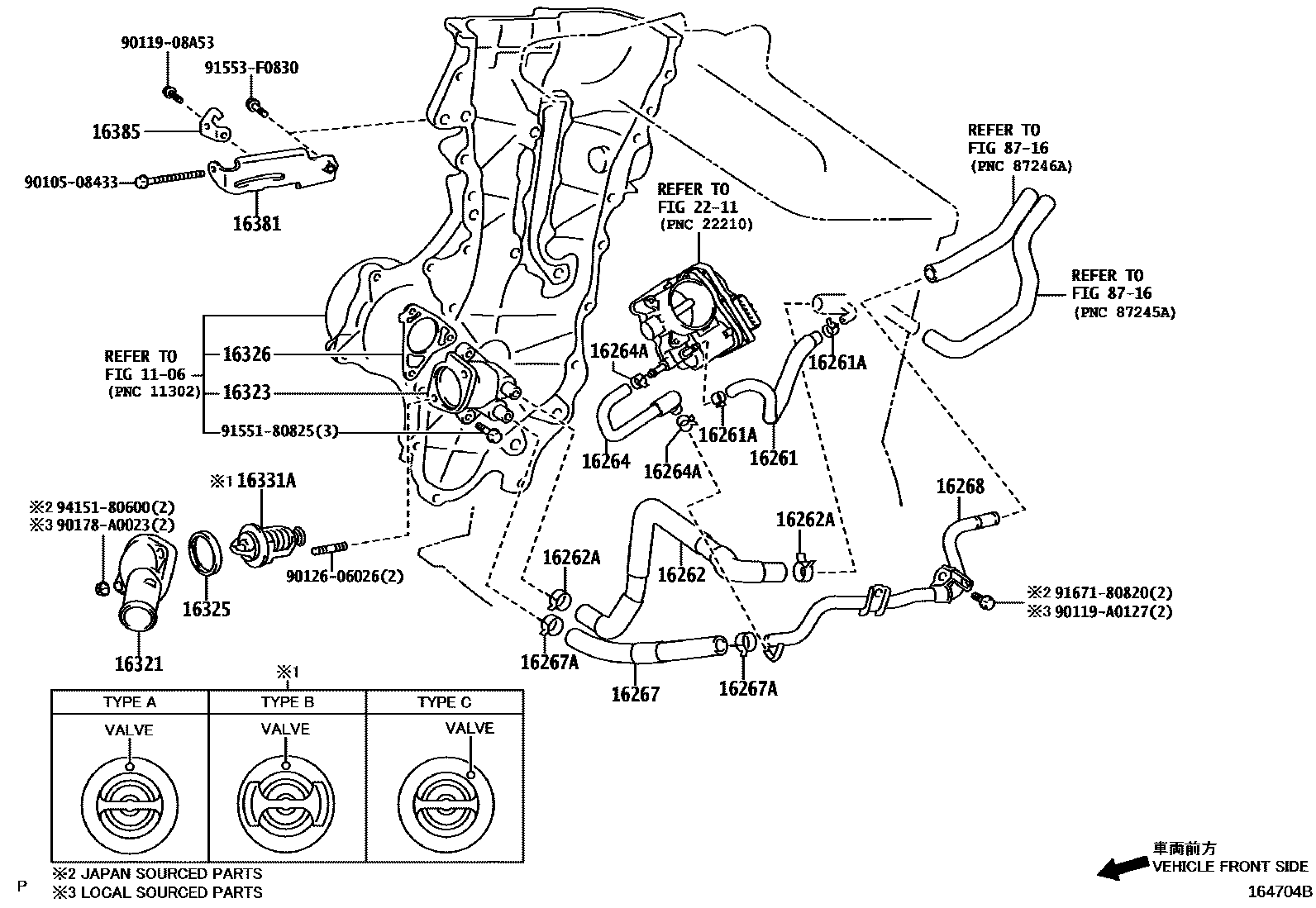 Toyota COROLLA RADIATOR & WATER OUTLET EPC diagram — 164704B