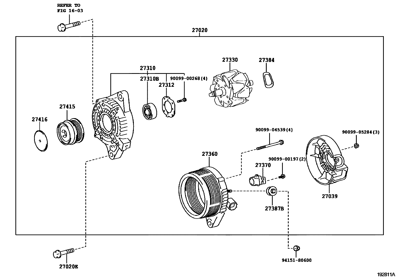 Toyota COROLLA Alternator EPC diagram — 192811A