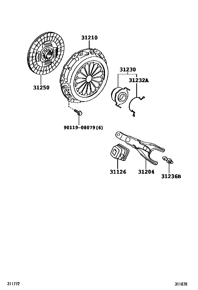 Toyota COROLLA 离合器和分离叉 EPC diagram — 311878