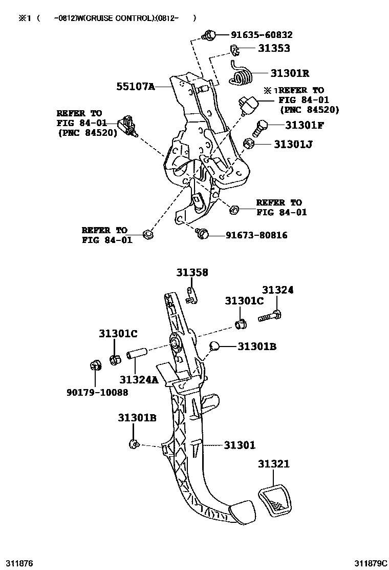 Toyota COROLLA 离合器踏板和挠性软管 EPC diagram — 311879C
