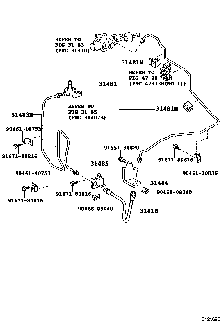 Toyota COROLLA 离合器踏板和挠性软管 EPC diagram — 312166D