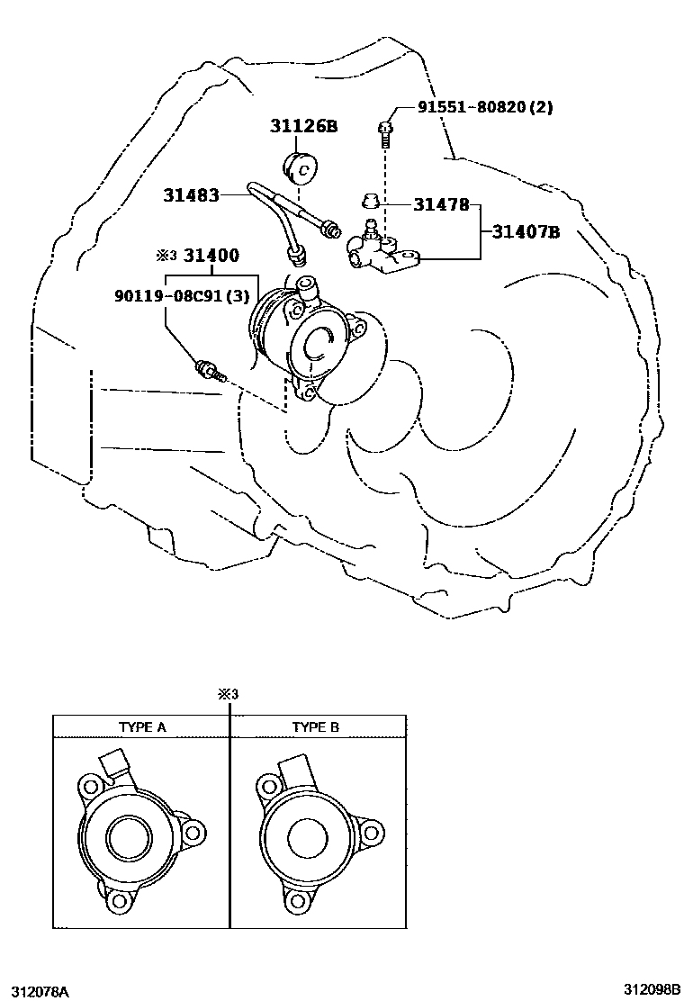 Toyota COROLLA 离合器分离缸 EPC diagram — 312098B