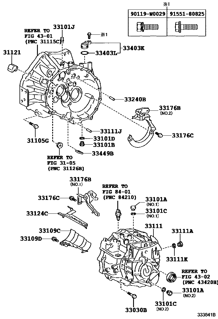 Toyota COROLLA 离合器壳和变速器壳(MTM) EPC diagram — 333841B