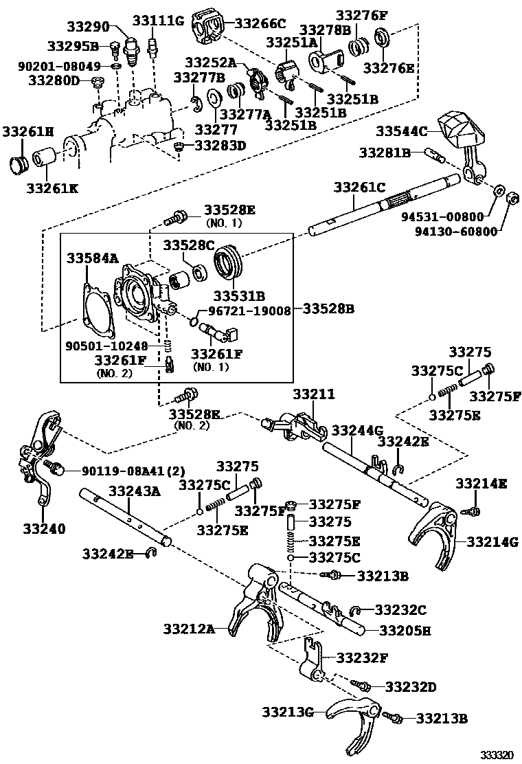 Toyota COROLLA 换档拨叉和换档杆轴(MTM) EPC diagram — 333320