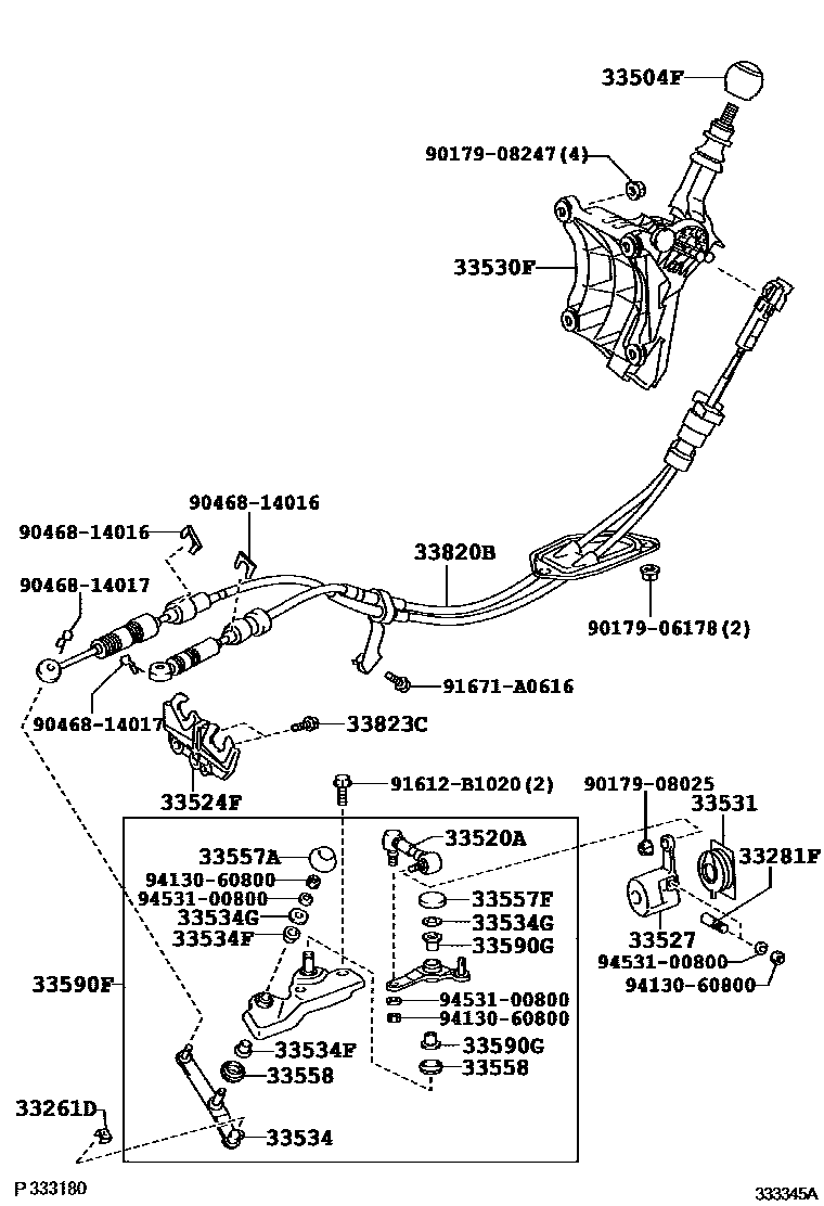 Toyota COROLLA Shift Lever & Retainer EPC diagram — 333345A