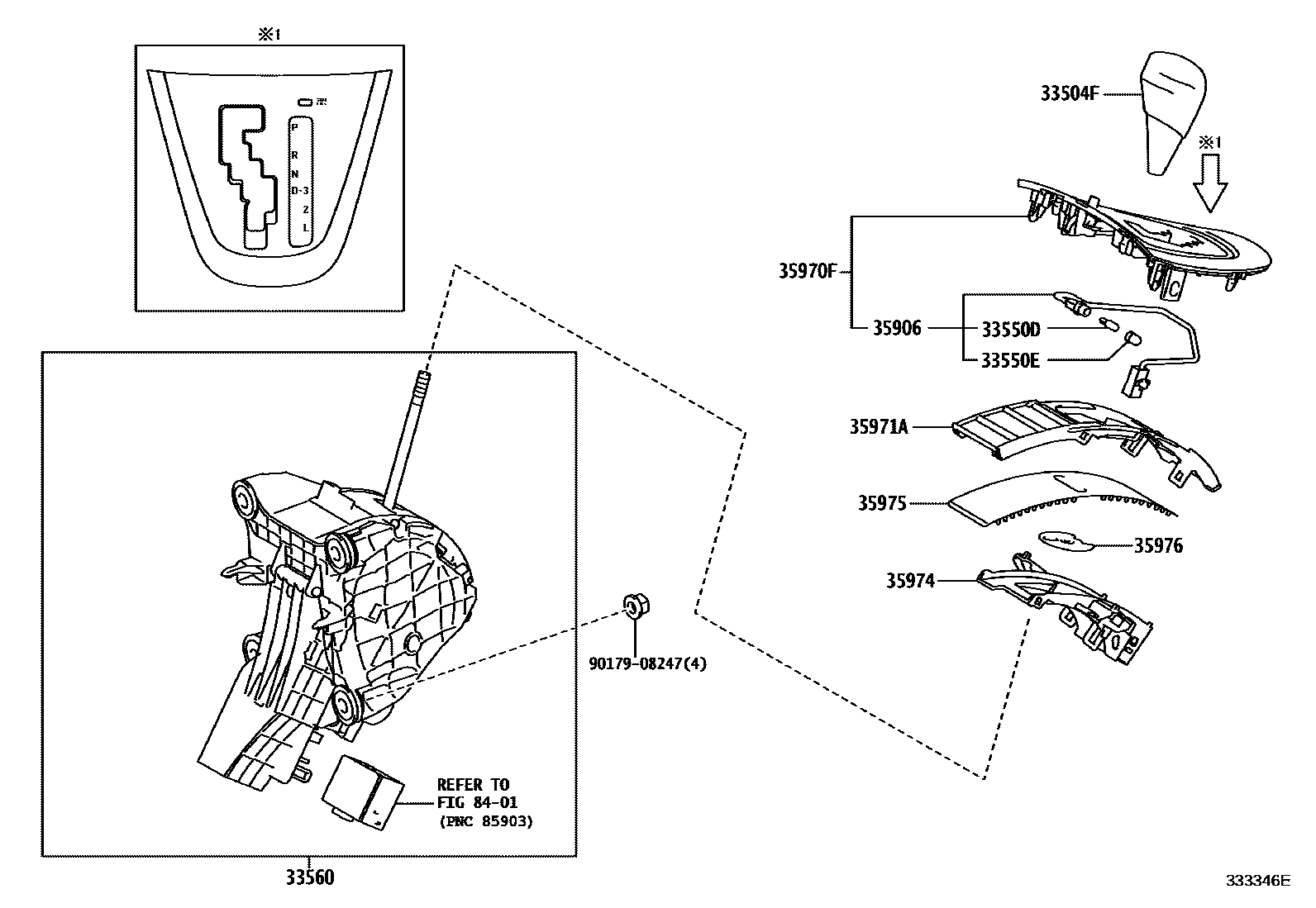 Toyota COROLLA Shift Lever & Retainer EPC diagram — 333346E